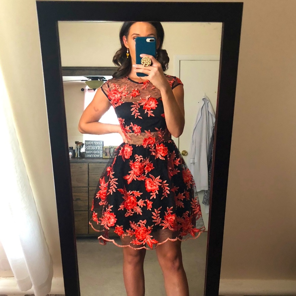 FLORAL ILLUSION FIT & FLARE DRESS